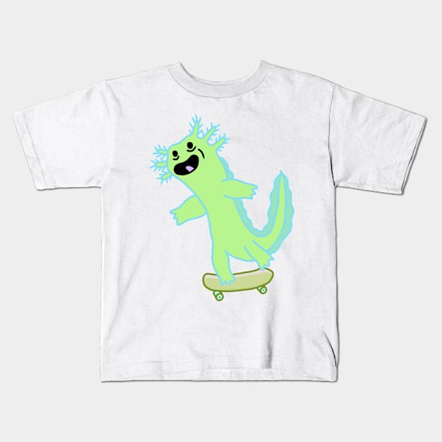 Skateboarding axolotl Kids T-Shirt by Local non union